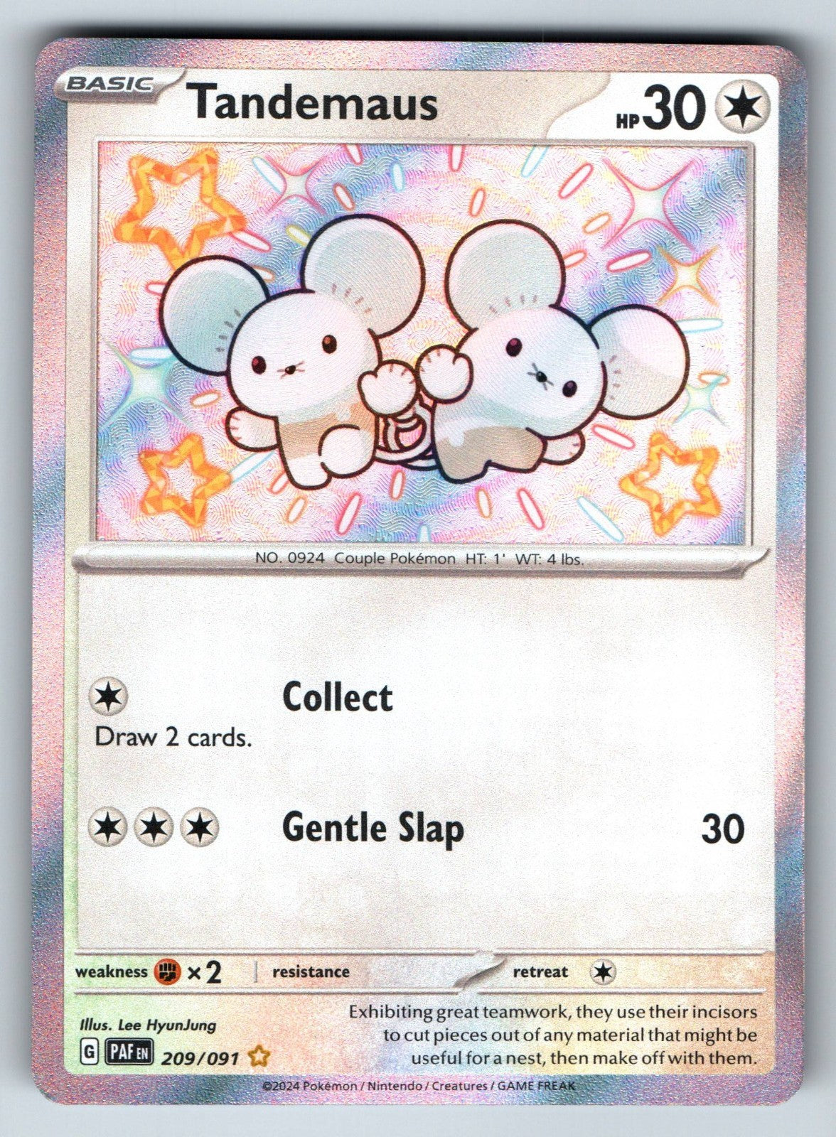 Pokemon TCG Tandemaus 209/091 Paldean Fates Baby Shiny Holo NM