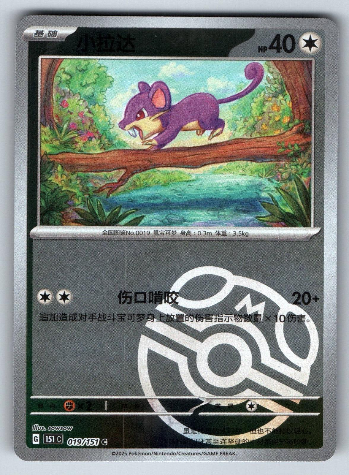 [US SELLER] Pokemon S-Chinese Rattata 019 151C Master Ball Holo Card